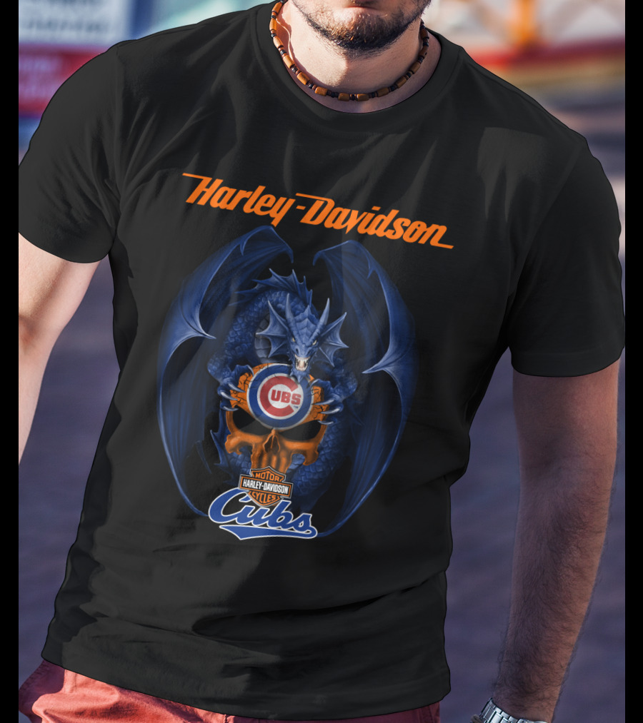 Harley Davidson Chicago Cubs Dragon Motor Cycles T-Shirt