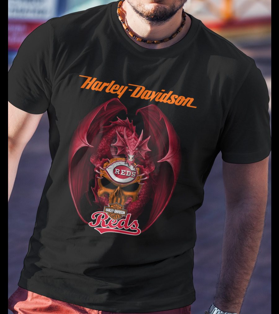 Harley Davidson Motor Cycles Reds Dragon Cincinnati Reds T-Shirt
