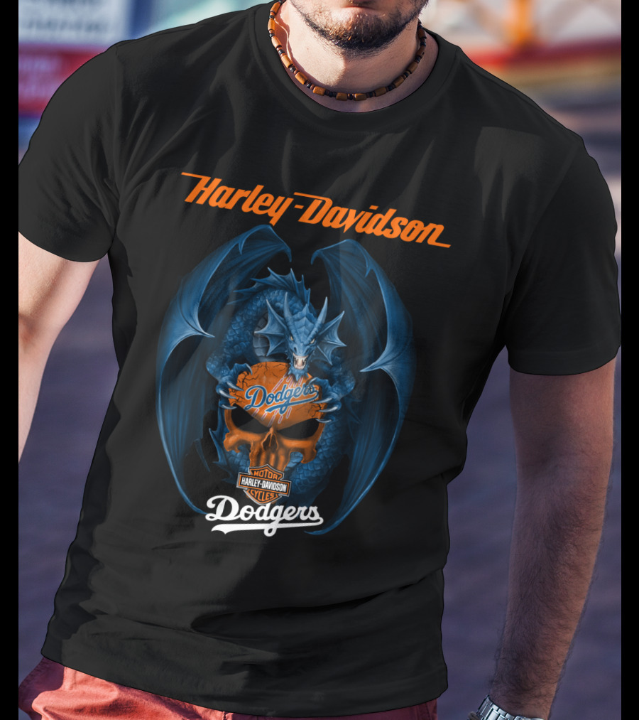 Harley Davidson Los Angeles Dodgers Blue Dragon Motor Cycles T-Shirt