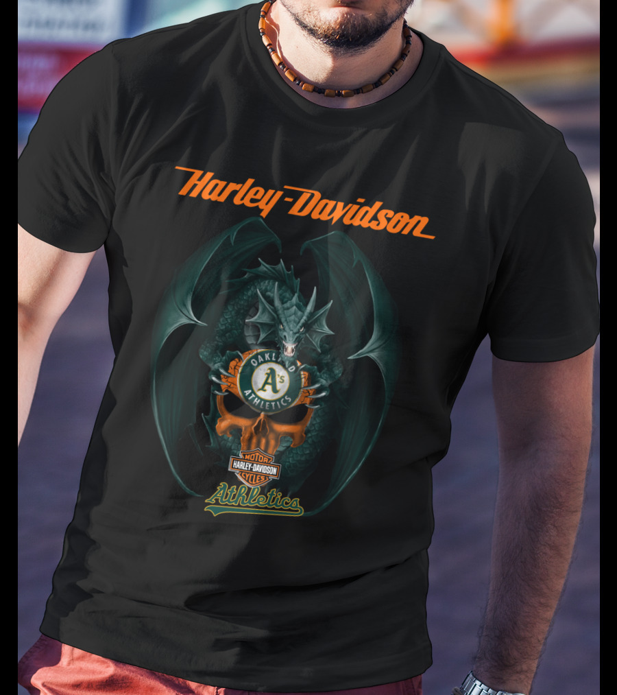 Harley Davidson Oakland Athletics Dragon Motor Cycles T-Shirt