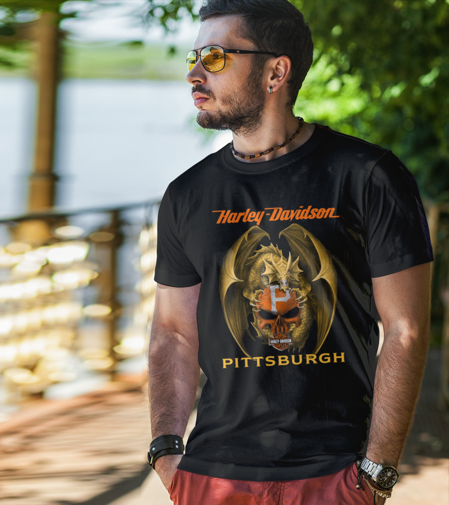 Harley Davidson Pittsburgh Dragon Motor Cycles T-Shirt