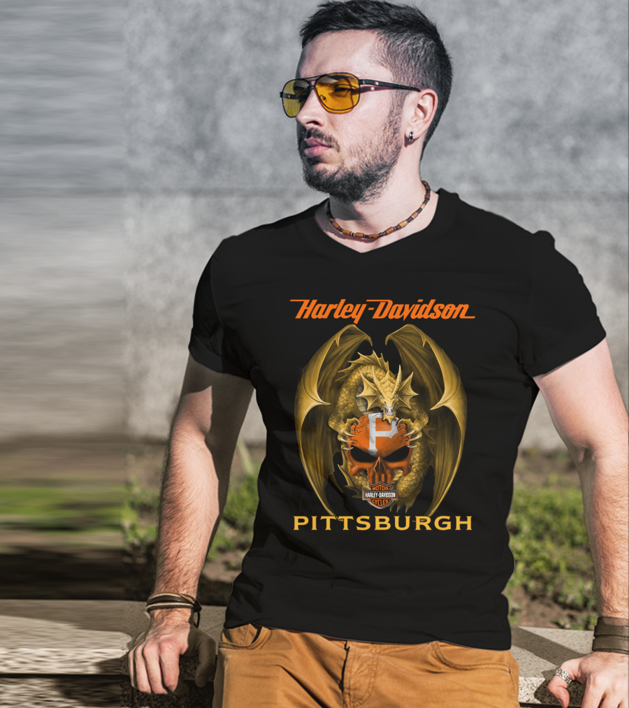 Harley Davidson Pittsburgh Dragon Motor Cycles T-Shirt