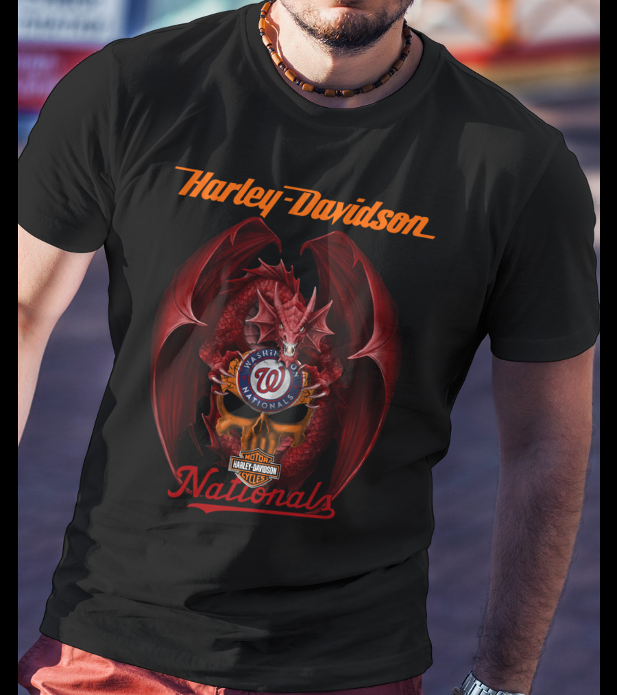 Harley Davidson Washington Nationals Dragon Motor Cycles T-Shirt