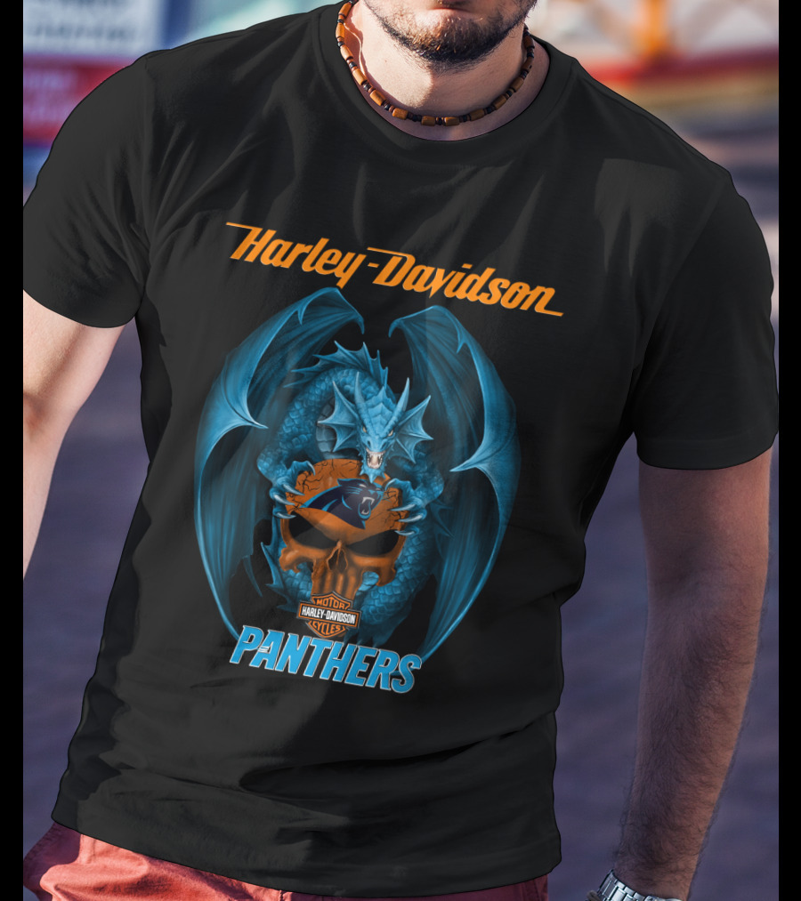 Harley Davidson Motor Cycles Carolina Panthers Dragon T-Shirt
