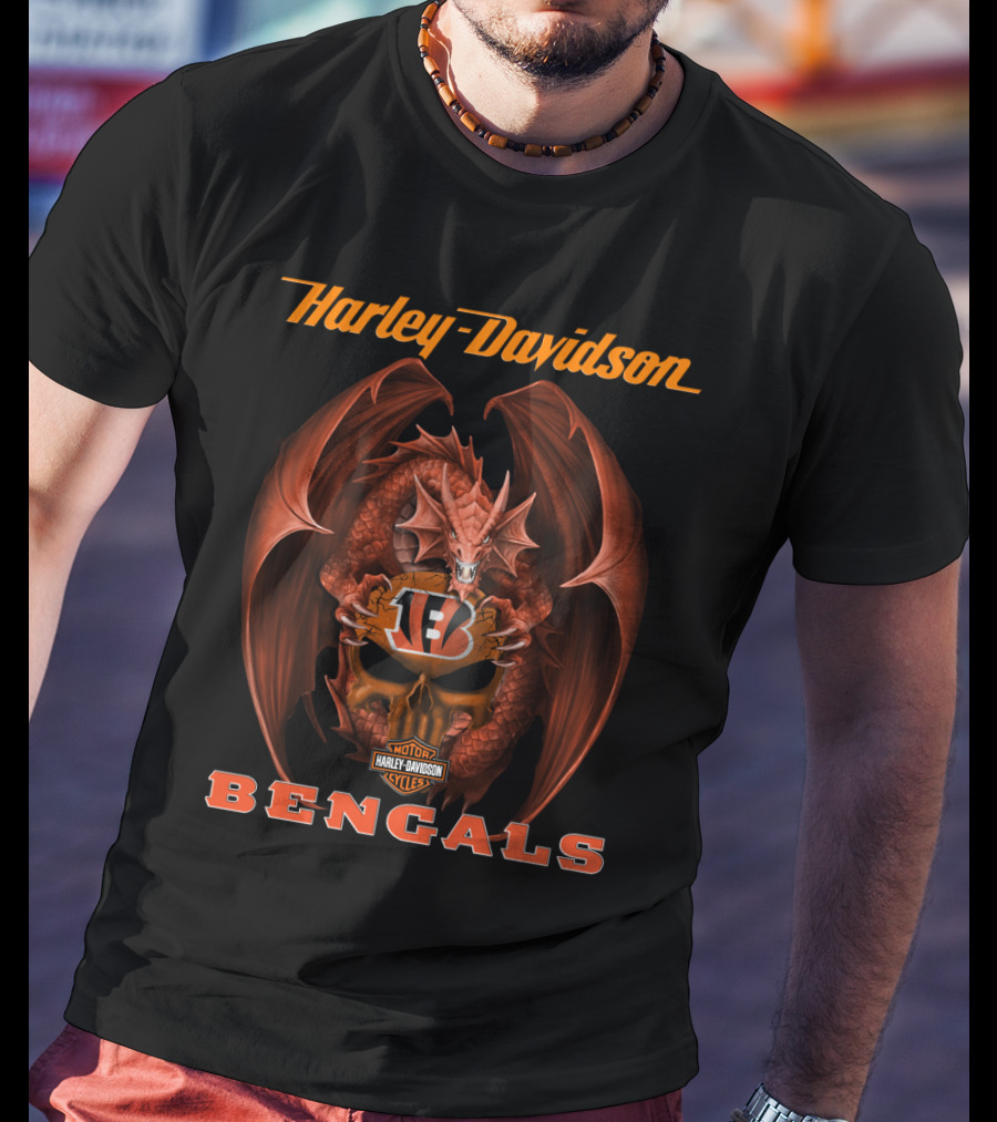 Harley Davidson Cincinnati Bengals Dragon Helmet T-Shirt