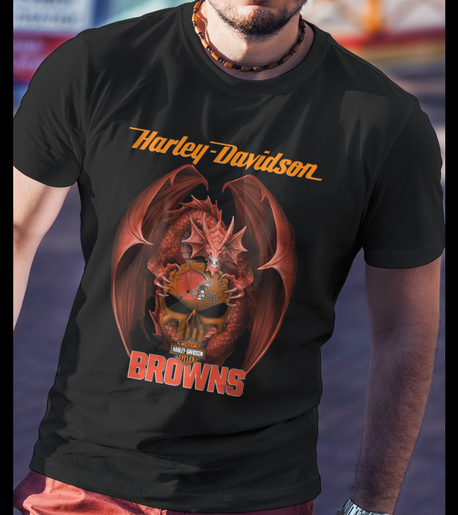 Harley Davidson Motorcycles Dragon Cleveland Browns T-Shirt