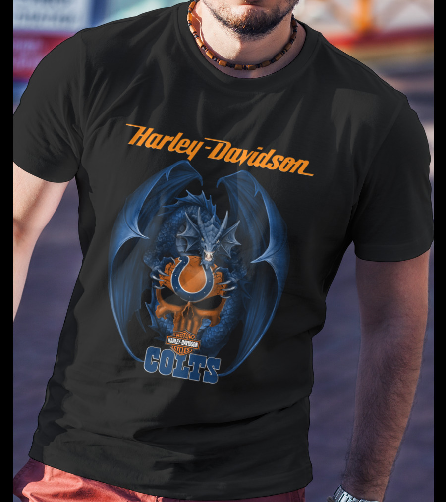 Harley Davidson Colts Dragon Skull Motorcycles Indianapolis T-Shirt