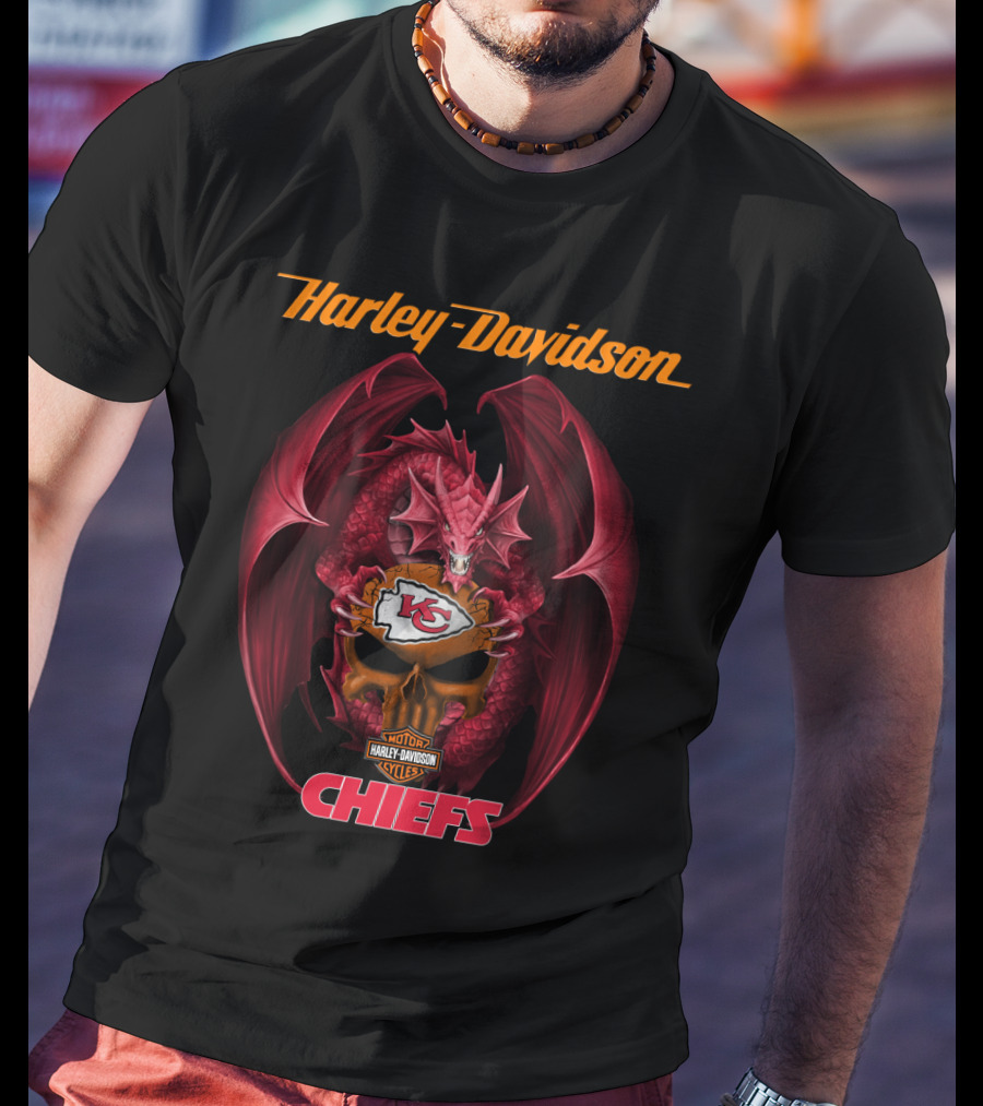 Harley Davidson Kansas City Chiefs Dragon Nfl Collaboration T-Shirt