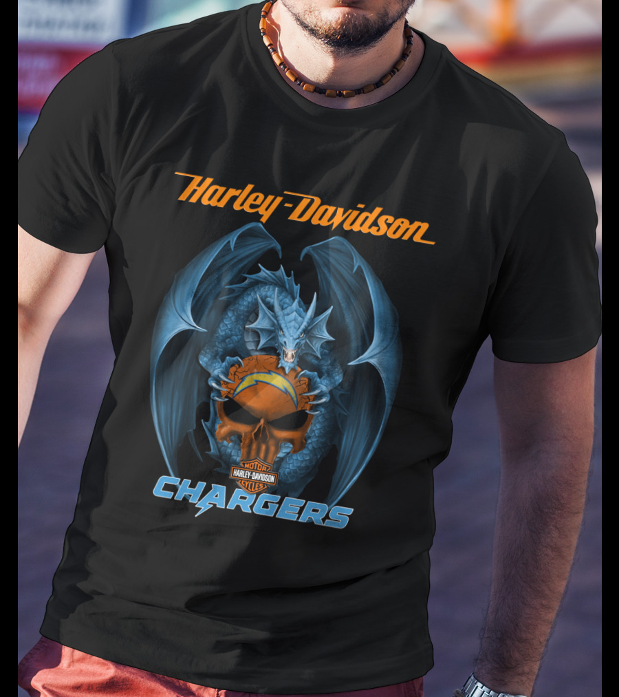 Harley Davidson Los Angeles Chargers Dragon Motorcycle T-Shirt