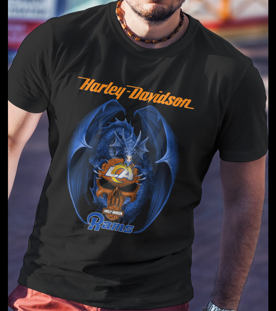 Harley Davidson Los Angeles Rams Motor Cycles Dragon T-Shirt