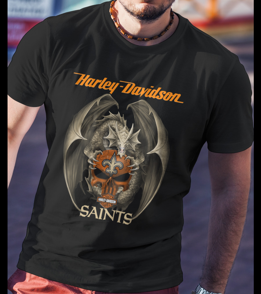 Harley Davidson Motorcycles Dragon Skull Saints New Orleans T-Shirt