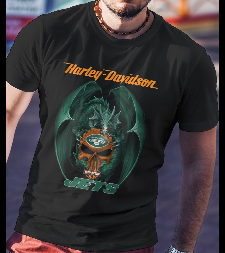 Harley Davidson New York Jets Dragon Motorcycles Jets T-Shirt