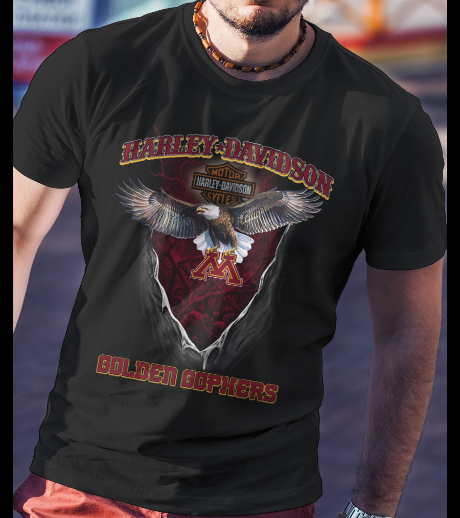 Harley Davidson Motor Cycles Minnesota Golden Gophers Eagle T-Shirt
