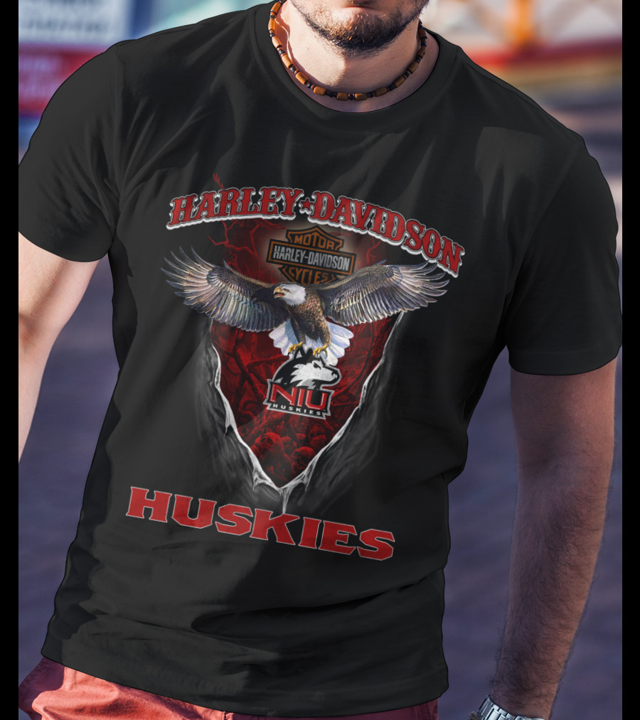 Harley Davidson Motor Northern Illinois Niu Huskies Eagle Badge T-Shirt