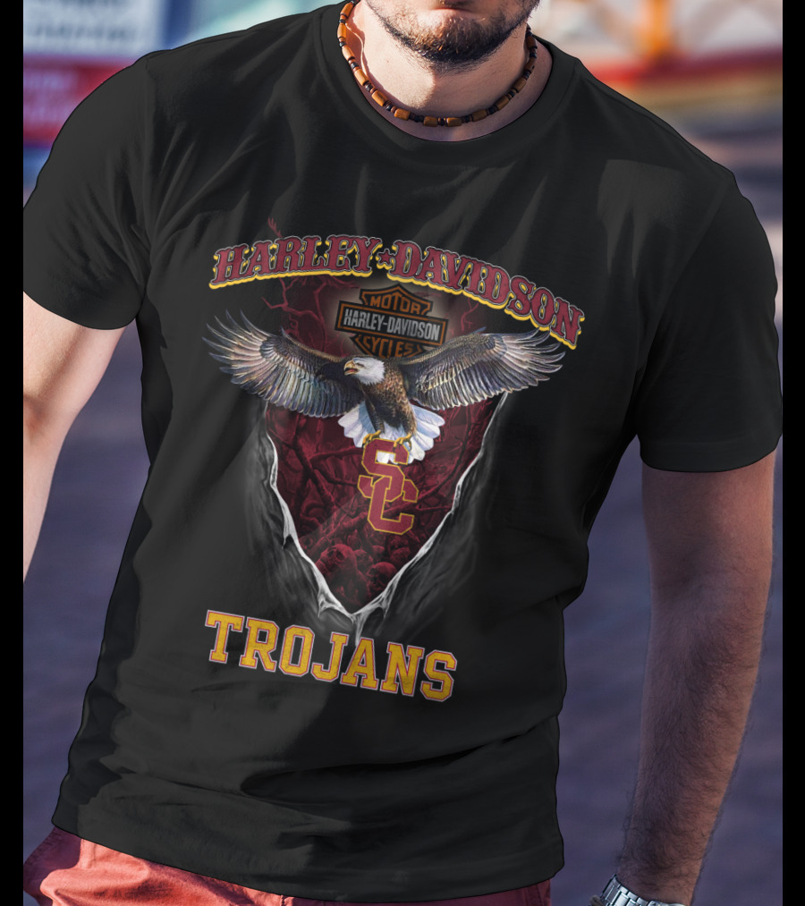 Harley Davidson Usc Trojans Motor Cycles Eagle T-Shirt