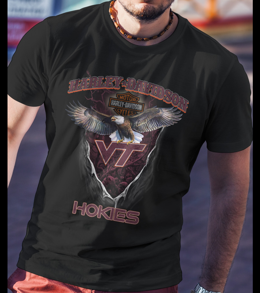 Harley Davidson Virginia Tech Hokies Motorcycle Cycle Vt Eagle T-Shirt
