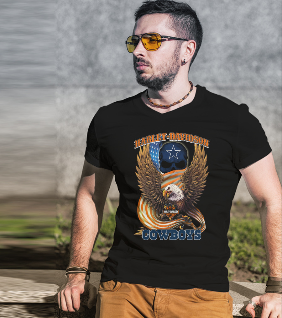 Harley Davidson Cycles Eagle Dallas Cowboys Star Skull T-Shirt