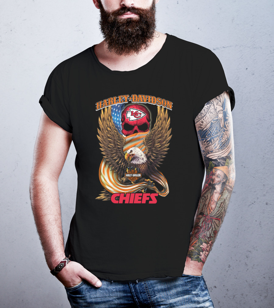 Harley Davidson Kansas City Chiefs Eagle And Skull T-Shirt