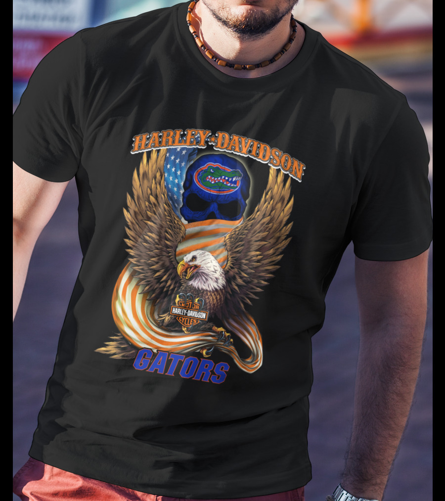 Harley Davidson Cycles Gators Florida Gators Eagle American Flag T-Shirt