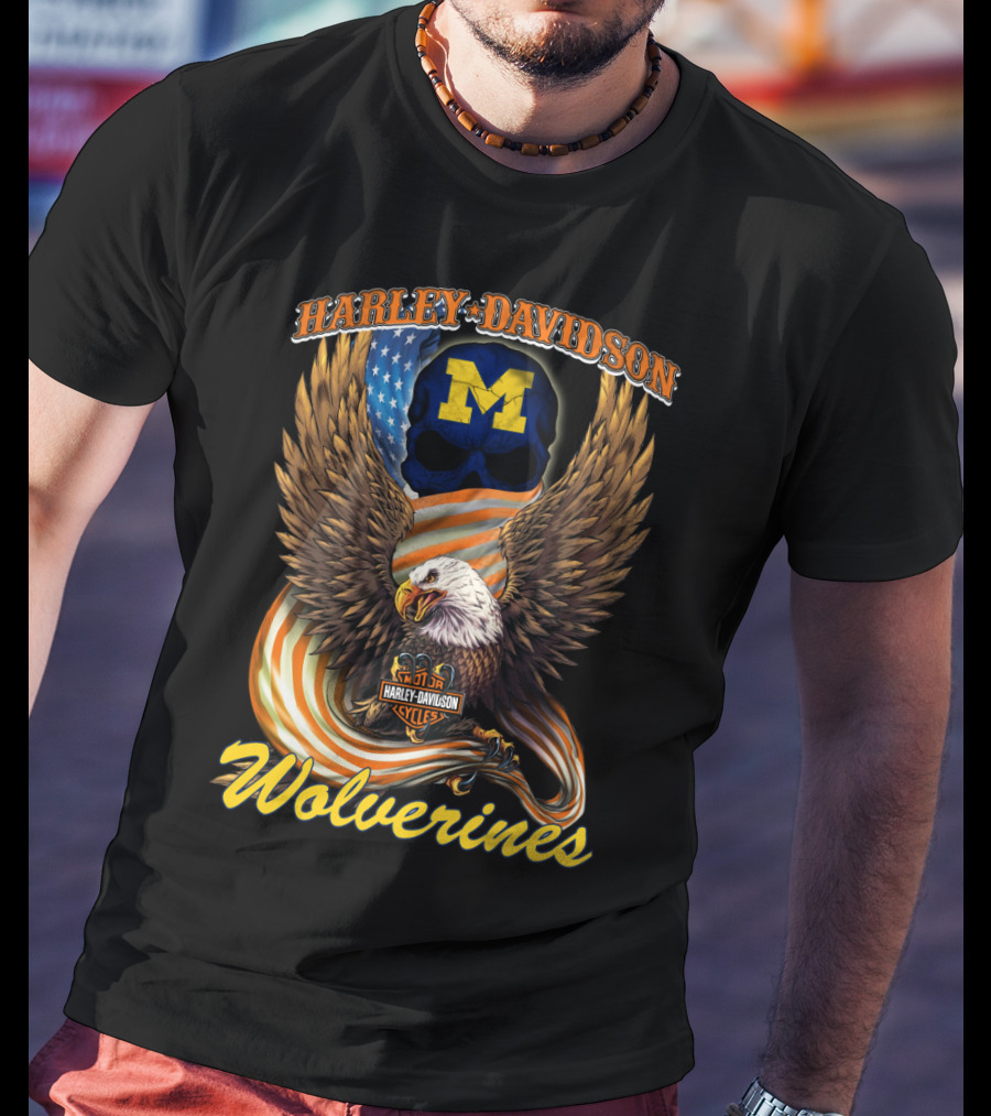 Harley Davidson Michigan Wolverines Eagle And Skull T-Shirt