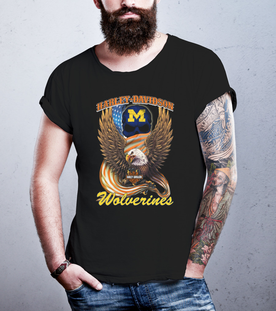 Harley Davidson Michigan Wolverines Eagle And Skull T-Shirt