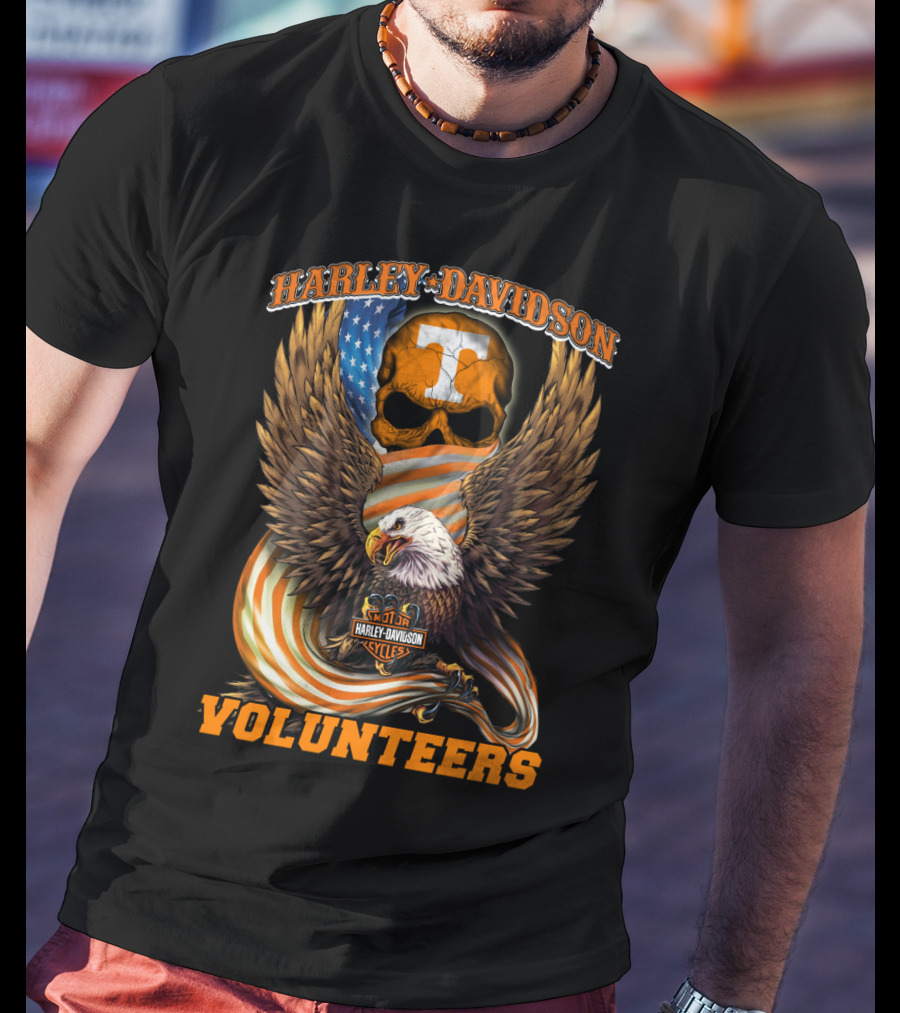 Harley Davidson Tennessee Volunteers Eagle Skull Flag T-Shirt