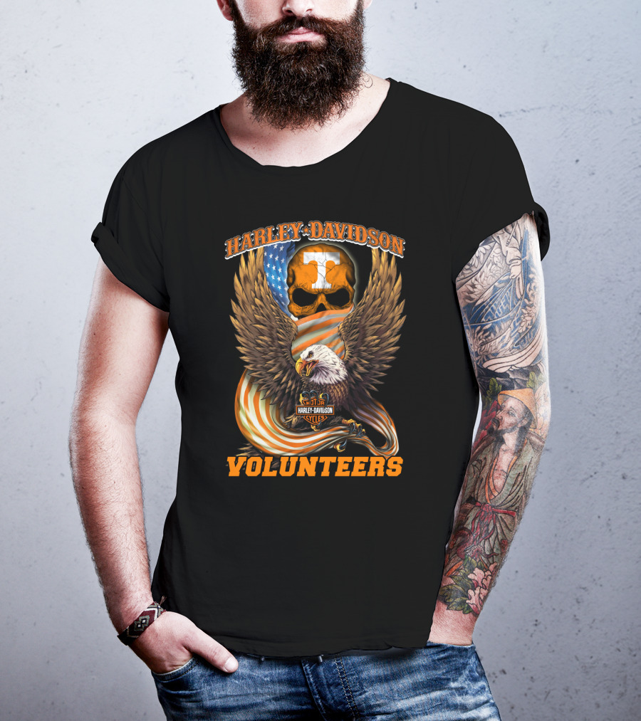 Harley Davidson Tennessee Volunteers Eagle Skull Flag T-Shirt