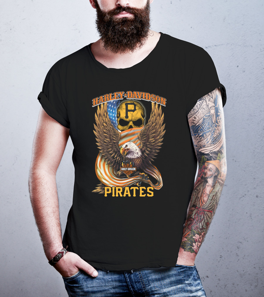 Harley Davidson Cycles Pittsburgh Pirates Eagle Skull T-Shirt