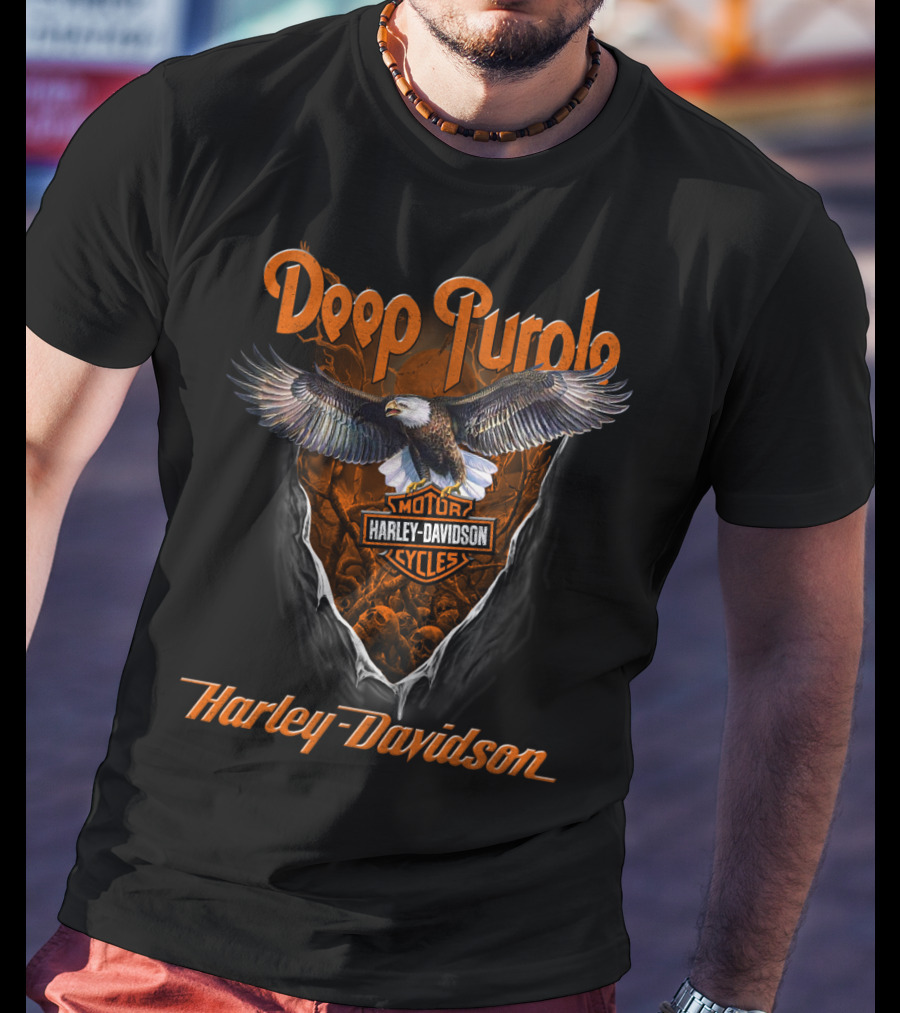 Deep Purple Harley Davidson Logo Eagle Motif T-Shirt