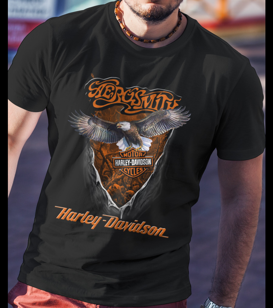 Aerosmith Harley Davidson Motorcycles Eagle Motif T-Shirt
