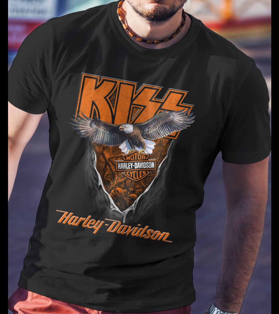 Kiss Harley Davidson Motorcycles Bald Eagle T-Shirt