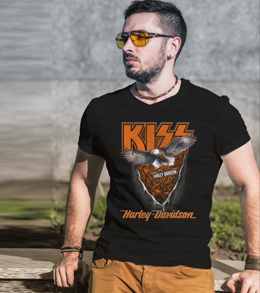 Kiss Harley Davidson Motorcycles Bald Eagle T-Shirt
