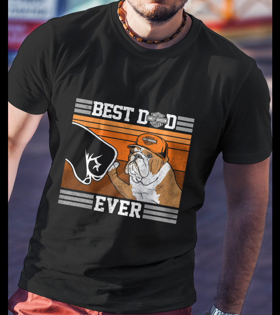Best Dad Ever Bulldog Harley Davidson Motorcycles T-Shirt
