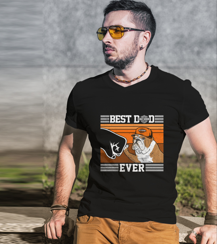 Best Dad Ever Bulldog Harley Davidson Motorcycles T-Shirt