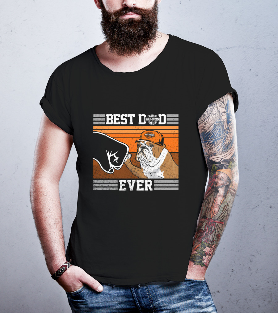 Best Dad Ever Bulldog Harley Davidson Motorcycles T-Shirt