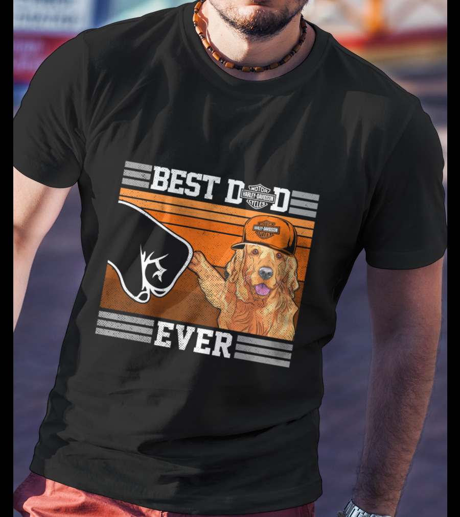 Best Dad Ever Motor Harley Davidson Cycles Golden Retriever Hat Fist Bump T-Shirt