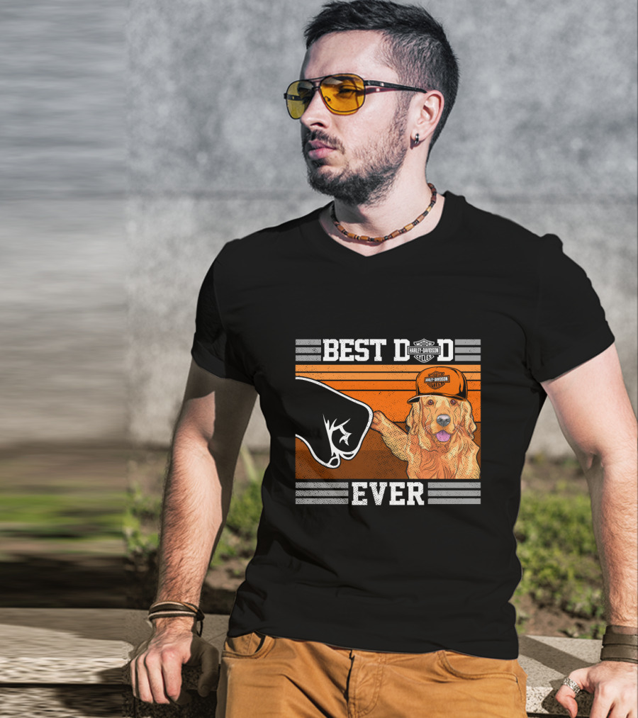Best Dad Ever Motor Harley Davidson Cycles Golden Retriever Hat Fist Bump T-Shirt