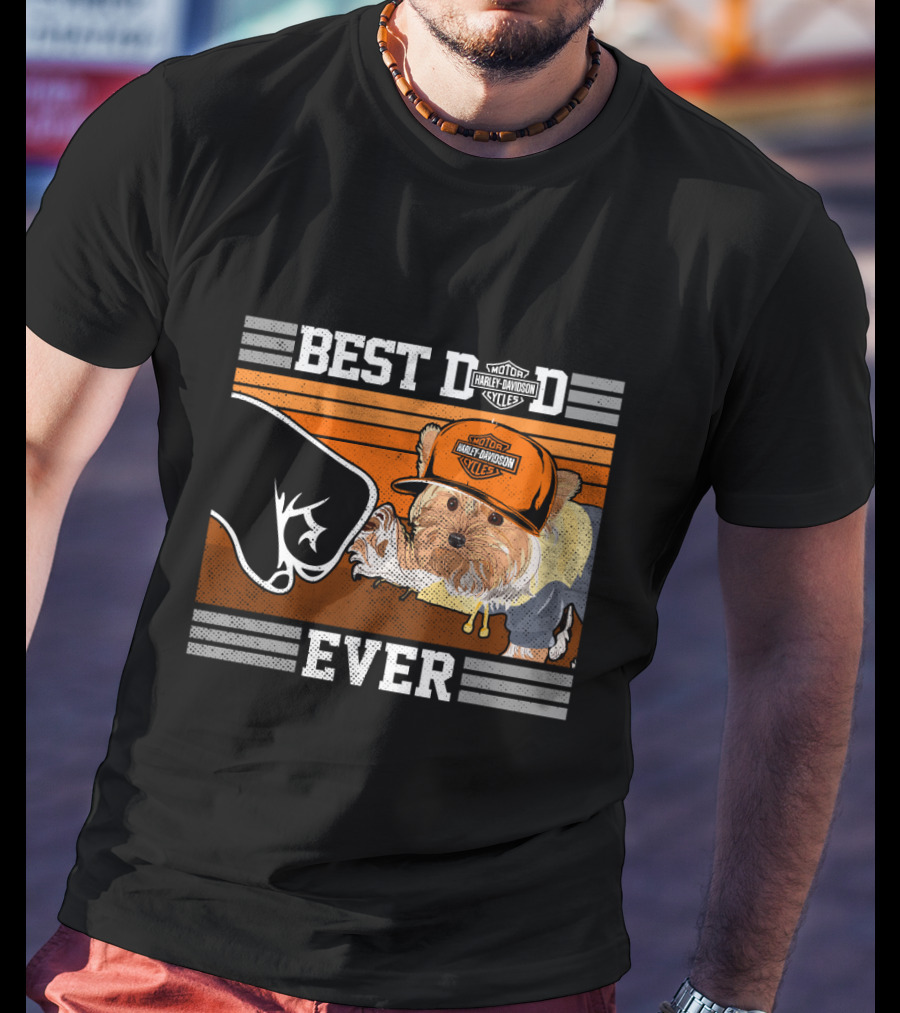 Best Dad Ever Motor Harley Davidson Cycles Yorkshire Terrier T-Shirt