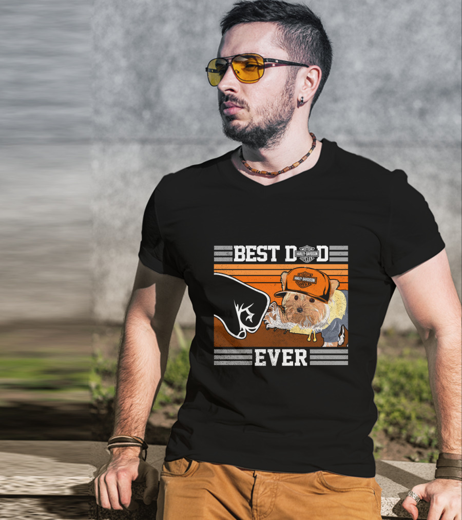 Best Dad Ever Motor Harley Davidson Cycles Yorkshire Terrier T-Shirt