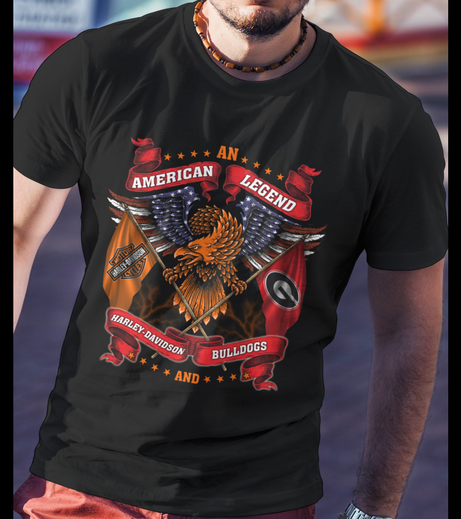 American Legend Harley Davidson And Bulldogs T-Shirt