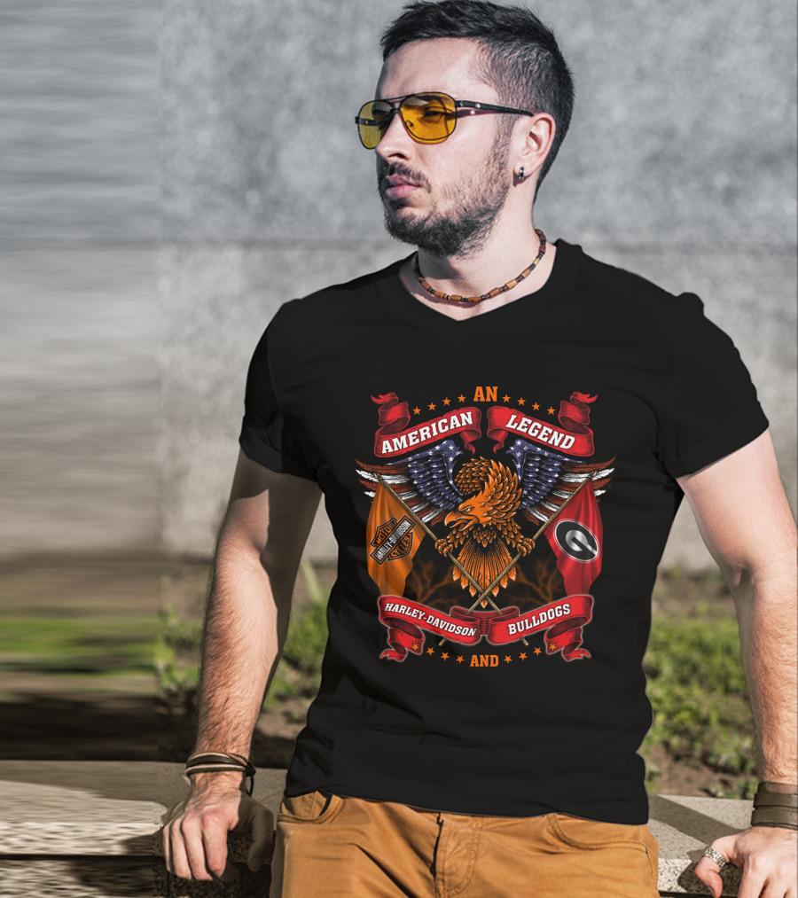 American Legend Harley Davidson And Bulldogs T-Shirt