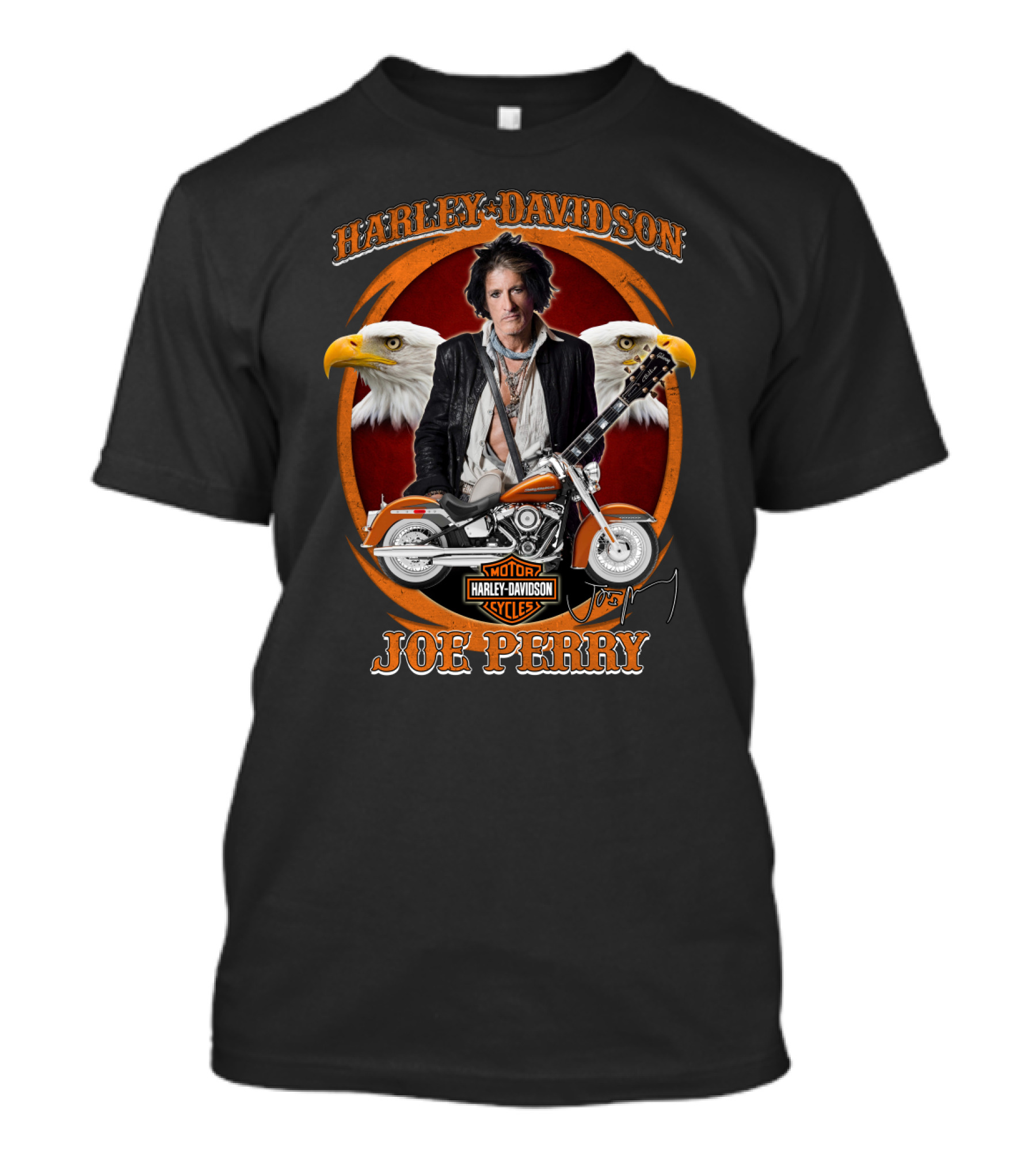 Harley Davidson Motor Cycles Joe Perry Eagles Motorcycle Guitar T-Shirt