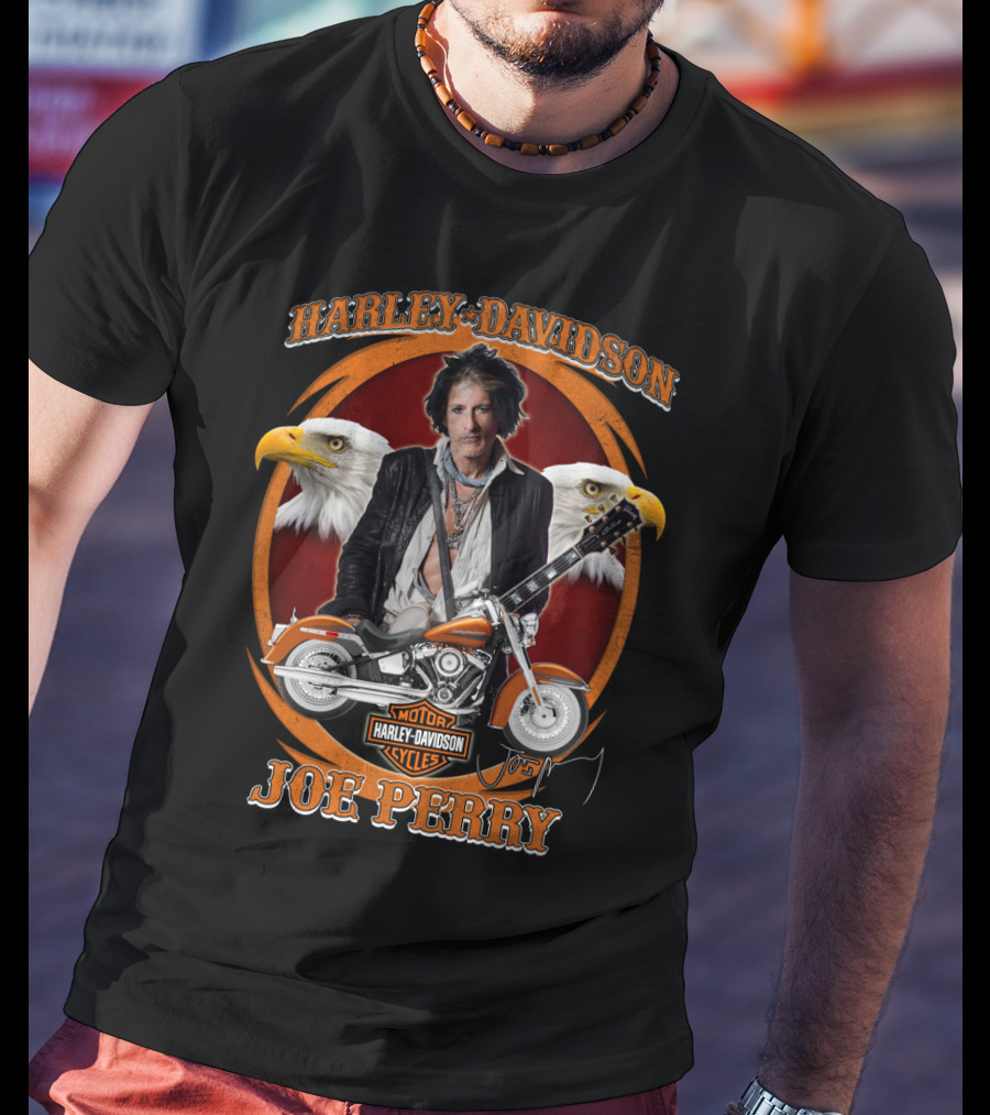 Harley Davidson Motor Cycles Joe Perry Eagles Motorcycle Guitar T-Shirt