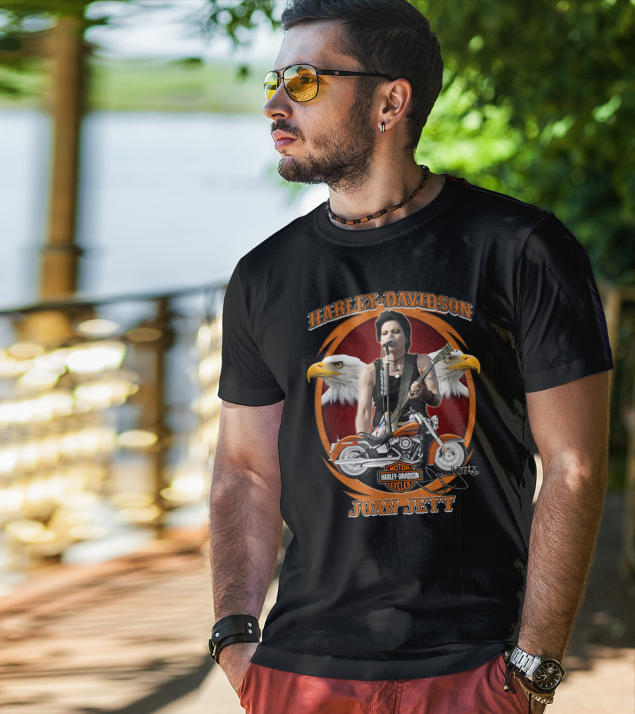 Joan Jett Harley Davidson Cycles Motorcycle With Eagles And Guitar T-Shirt