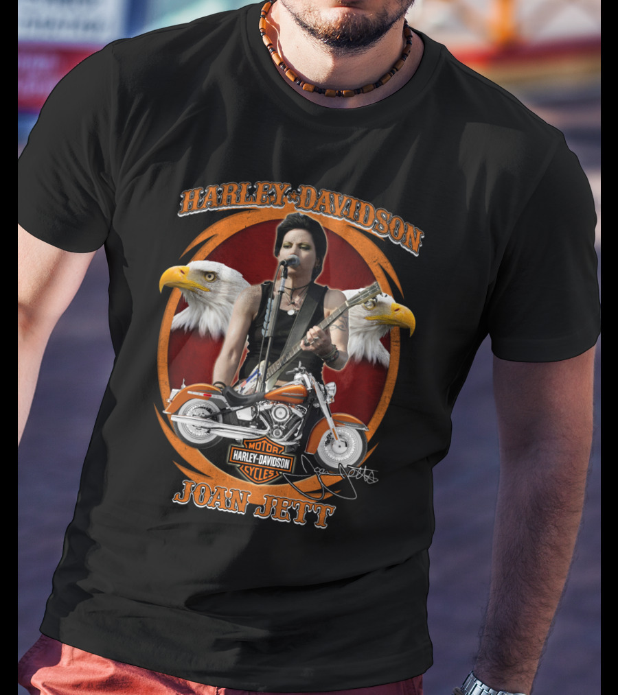 Joan Jett Harley Davidson Cycles Motorcycle With Eagles And Guitar T-Shirt