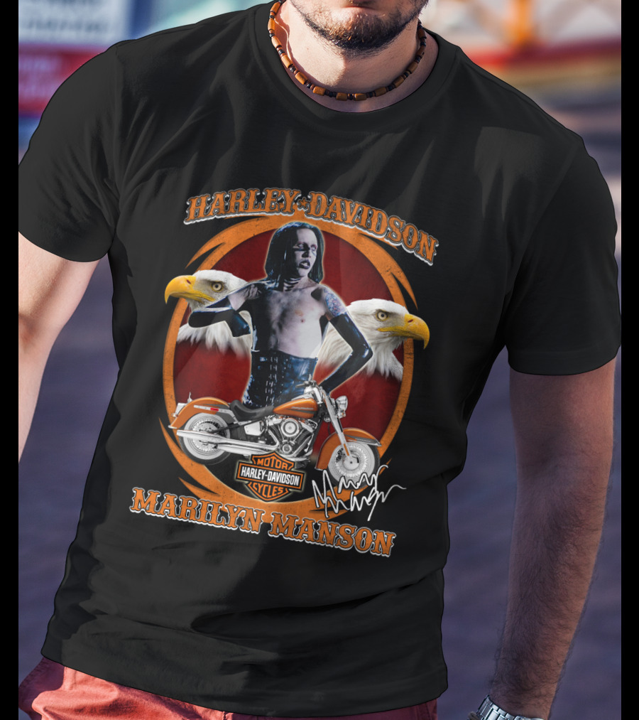 Harley Davidson Marilyn Manson Motor Cycles Eagles T-Shirt