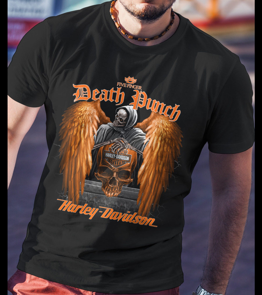 Five Finger Death Punch Skull With Wings Harley Davidson Cycles T-Shirt