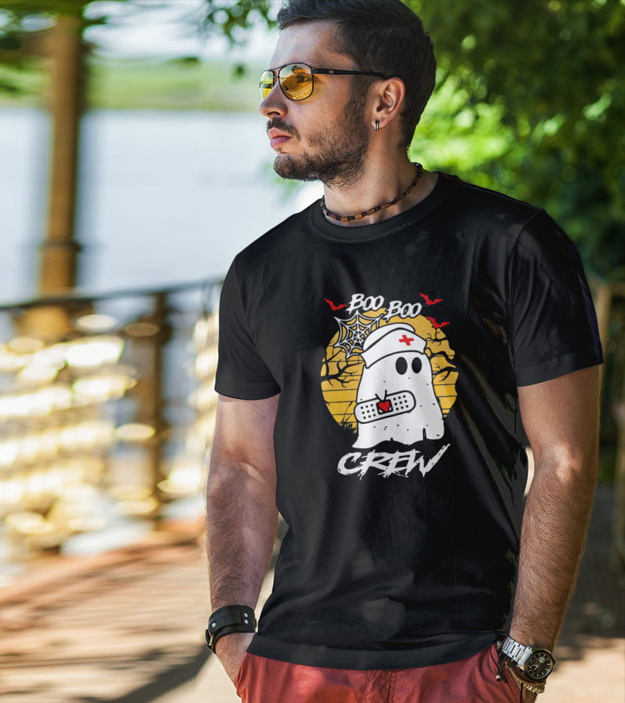 Boo Boo Crew Ghost Nurse Halloween Ghost Bandage Spider Web Bats T-Shirt