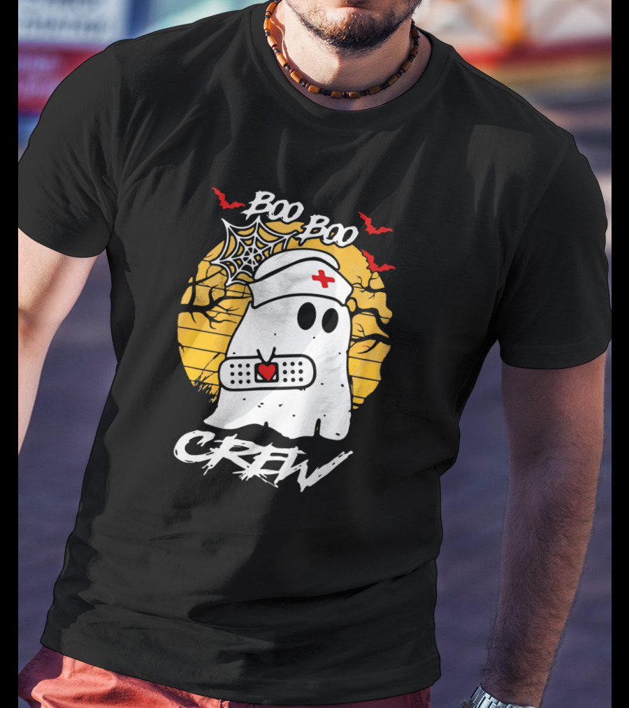 Boo Boo Crew Ghost Nurse Halloween Ghost Bandage Spider Web Bats T-Shirt