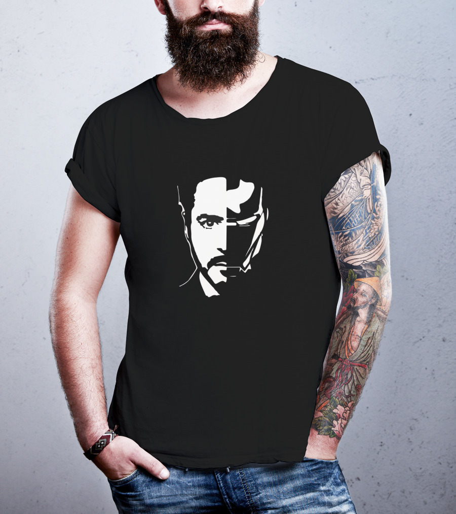 Iron Face Stark Split Hero Mask T-Shirt